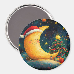 Funny Christmas Moon Galaxy Celebration Magnet