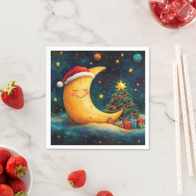 Funny Christmas Moon Galaxy Celebration Napkin (Insitu)