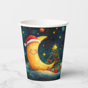 Funny Christmas Moon Galaxy Celebration Paper Cups