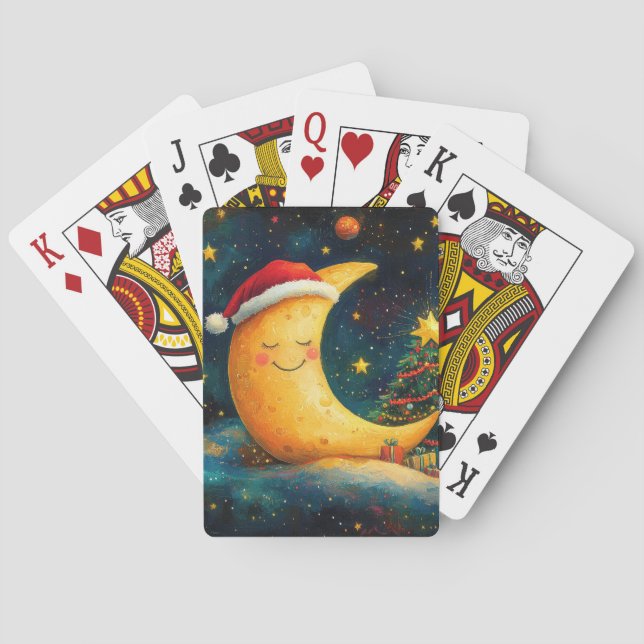 Funny Christmas Moon Galaxy Celebration Playing Cards (Back)