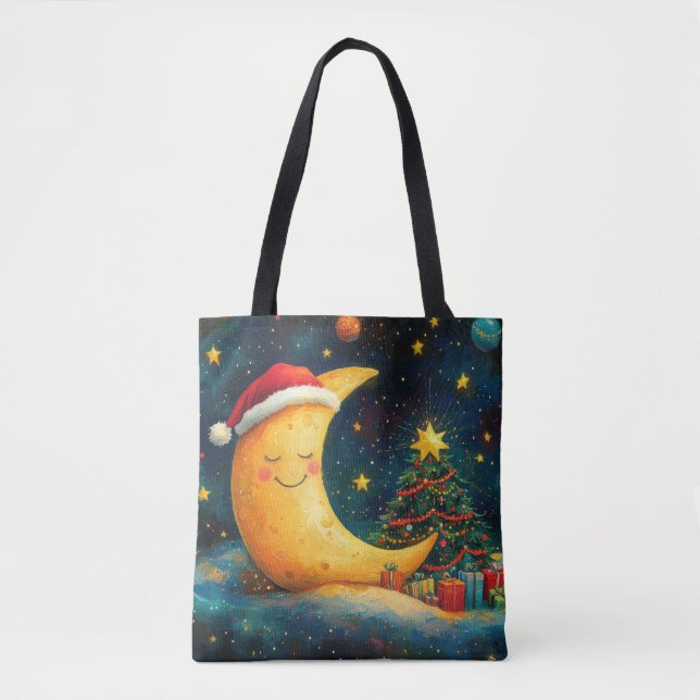 Funny Christmas Moon Galaxy Celebration Tote Bag (Front)