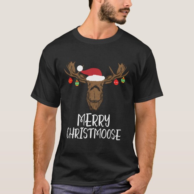 Funny Christmas Moose Pyjamas Long Sleeve Shirt Xm (Front)