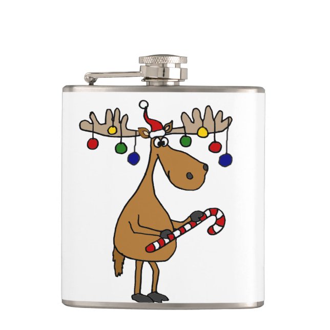 Funny Christmas Moose with Ornaments Hip Flask (Front)