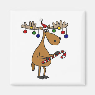 Funny Christmas Moose with Ornaments Magnet