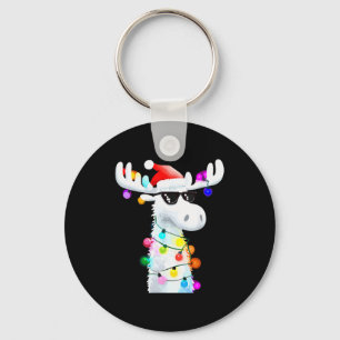 Funny Christmas Moose With Sungles And Holiday Lig Key Ring