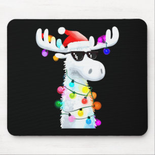 Funny Christmas Moose With Sungles And Holiday Lig Mouse Pad