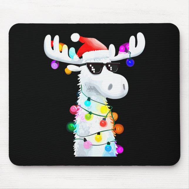 Funny Christmas Moose With Sungles And Holiday Lig Mouse Pad (Front)