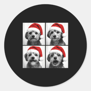 Funny Christmas Morkie Santa Dog Lover Photo Booth Classic Round Sticker
