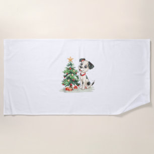Funny Christmas Morning and Happy Dog Costume Beach Towel