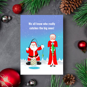 Funny Christmas Mrs. Claus Beats Santa At Fishing Card