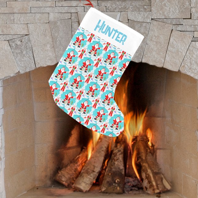 Funny Christmas Mrs. Claus Beats Santa At Fishing  Small Christmas Stocking (Jolly stockings: Reel in laughter and cheer for your festive fireplace!)