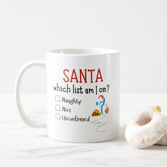 Funny Christmas Mug Santa's Naughty and Nice List (With Donut)