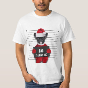 Funny Christmas Mugshot Bad Santa's Dog T-Shirt