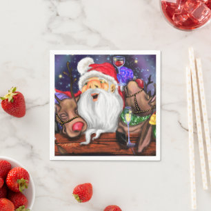 Funny Christmas Napkins Santa and Reindeers