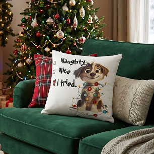Funny Christmas Naughty or Nice Puppy Pillow