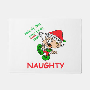 Funny Christmas Naughty Overwhelmed Elf Holiday  Doormat