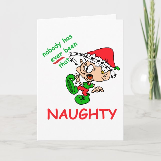 Funny Christmas Naughty Overwhelmed Elf Xmas Holiday Card (Front)