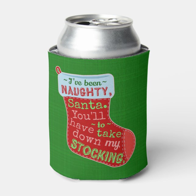 Funny Christmas Naughty Santa Claus Stocking Joke Can Cooler (Can Front)