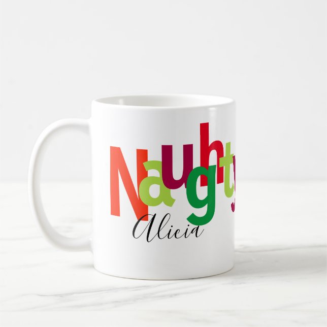 Funny Christmas Naughty Typography Monogram Coffee Mug (Left)