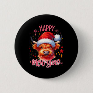 Funny Christmas New Year 2025 Highland Cow Design 6 Cm Round Badge