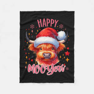 Funny Christmas New Year 2025 Highland Cow Design Fleece Blanket