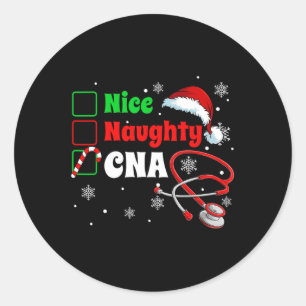 Funny Christmas Nice Naughty CNA Scrub Top Men Wom Classic Round Sticker