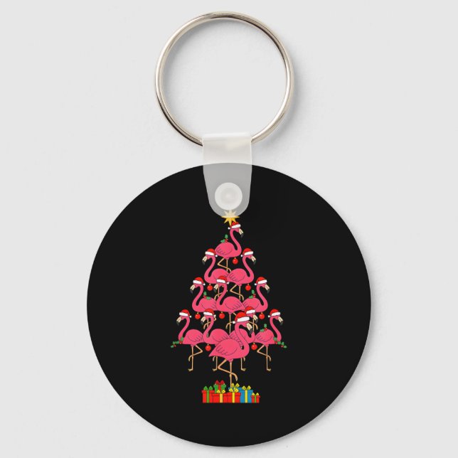 Funny Christmas Nk Flamingo Tree Holiday Bird Love Key Ring (Front)