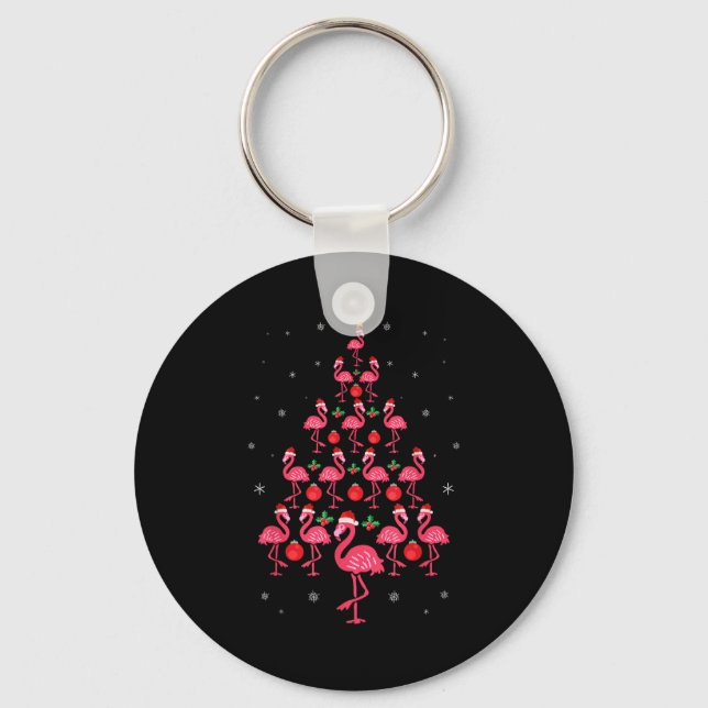 Funny Christmas Nk Flamingo Tree Holiday Gift Bird Key Ring (Front)