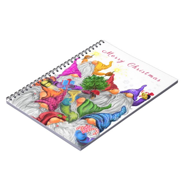 Funny Christmas Notebook Gift Happy Gnomes Party (Left Side)
