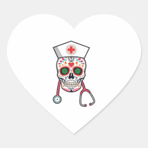 Funny Christmas Nurse Crew Reindeer Santa red plai Heart Sticker