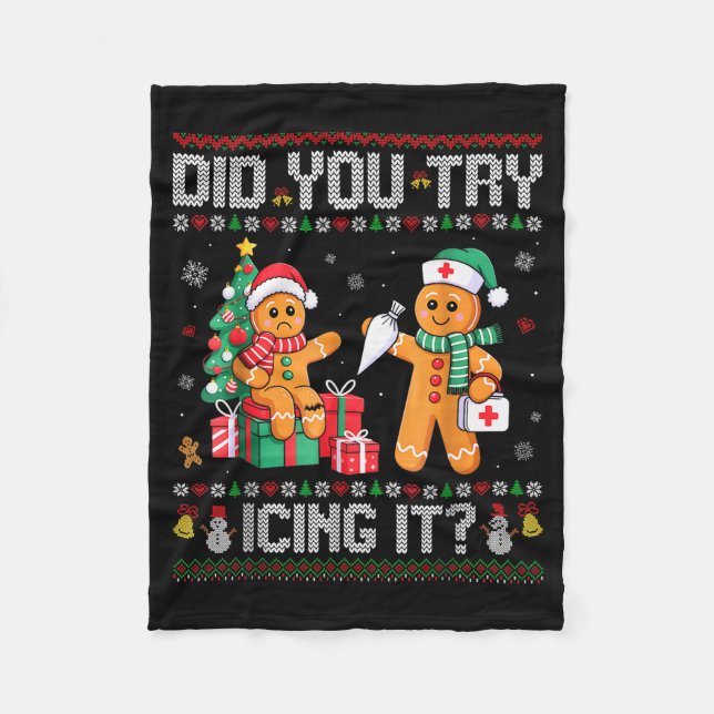 Funny Christmas Nurse Did You Try Icing It_ Ginger Fleece Blanket (Front)