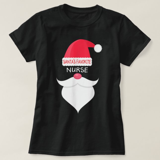 Funny Christmas Nursing, Santa's Favourite Nurse T-Shirt (Design Front)