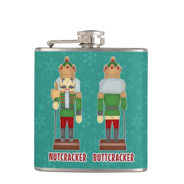 Funny Christmas Nutcracker Buttcracker Humourous Hip Flask (Front)