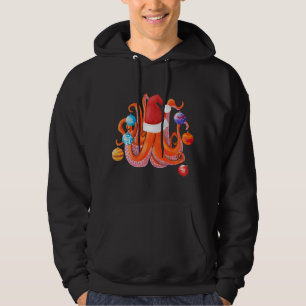 Funny Christmas Octopus Santa Hat Christmas Tree Hoodie