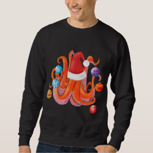 Funny Christmas Octopus Santa Hat Christmas Tree Sweatshirt