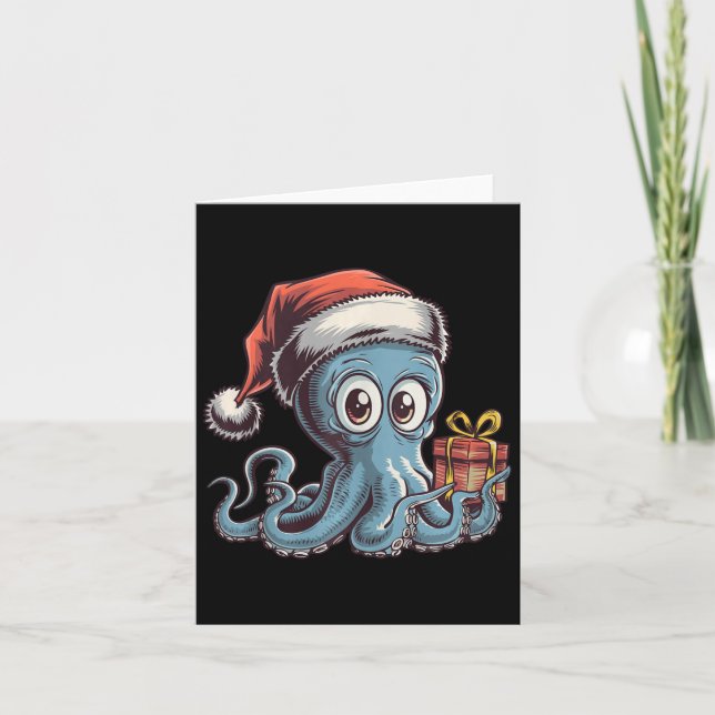 Funny Christmas Octopus With Santa Hat For Octopus Card (Front)