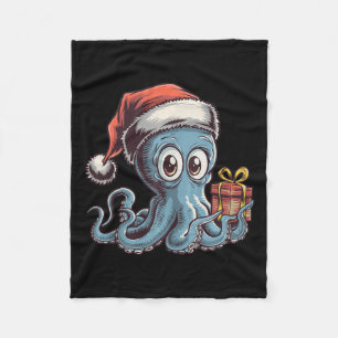 Funny Christmas Octopus With Santa Hat For Octopus Fleece Blanket