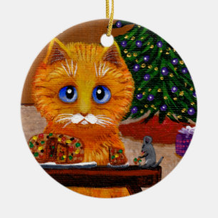Funny Christmas Orange Cat Art Creationarts Ceramic Ornament
