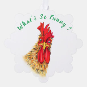 Funny Christmas Ornament Card Surprised Rooster