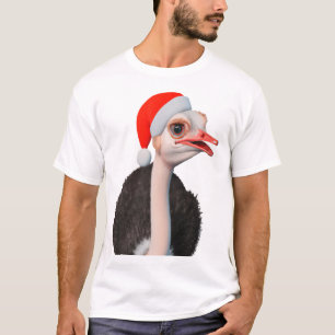 Funny Christmas Ostrich in Santa Hat T-Shirt