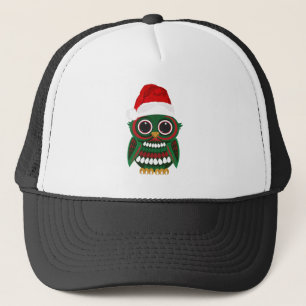 Funny Christmas Owl Trucker Hat Festive Plaid
