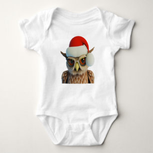 Funny Christmas Owl Wearing Santa Hat Baby Bodysuit