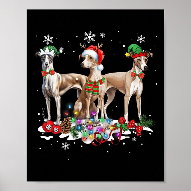 Funny Christmas Pajama Dog Whippet Dog  Poster (Front)