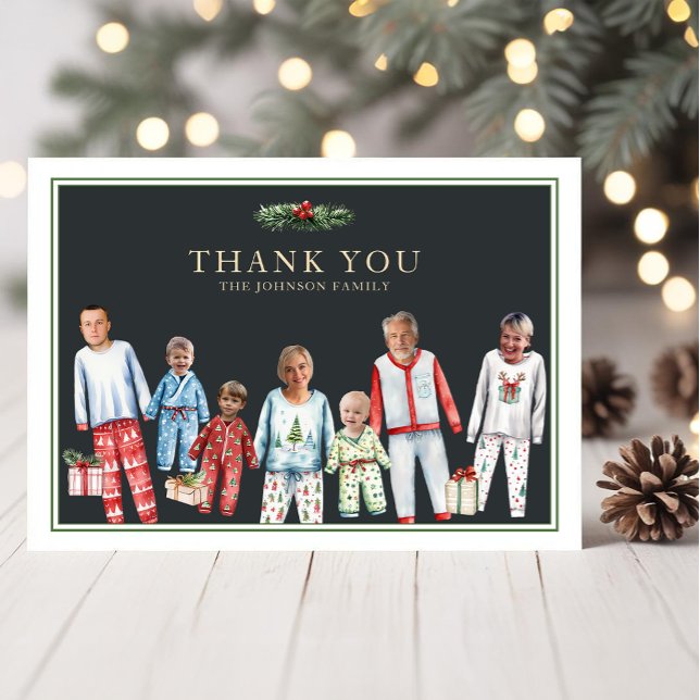 Funny Christmas Pajama Family Thank You Card (Humorous Christmas Pajama Family Thank You Card )