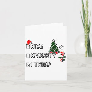 Funny Christmas Pajama Lights Nice Naughty I Tried Card