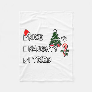 Funny Christmas Pajama Lights Nice Naughty I Tried Fleece Blanket