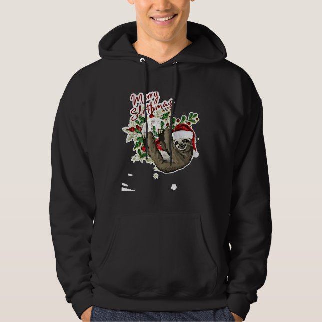 Funny Christmas Pajama Merry Slothmas Hoodie (Front)