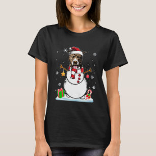 Funny Christmas Pajama Pitbull Dog Santa Snowman T-Shirt