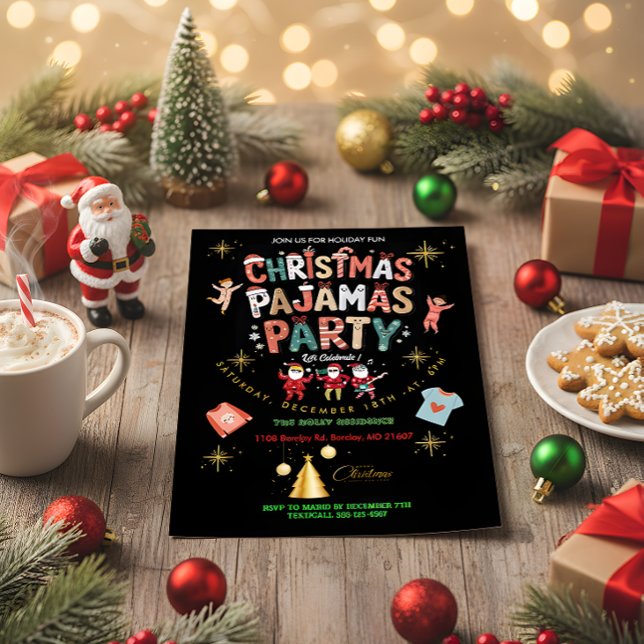 Funny Christmas Pajamas Party Chalkboard Invitation (Creator Uploaded)