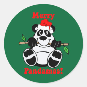 Funny Christmas Panda Bear Classic Round Sticker